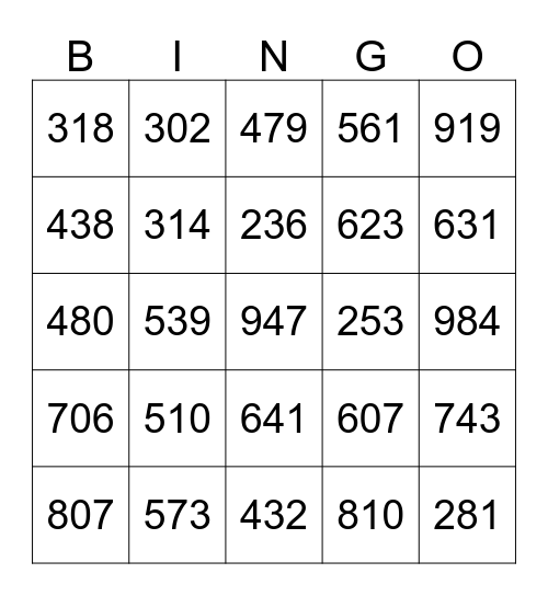 Area Code Bingo Card