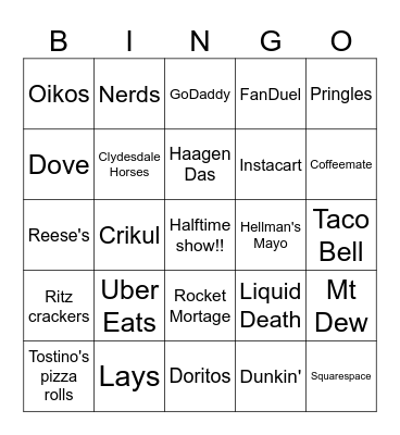 2025 Super Bowl Commercial Bingo Card