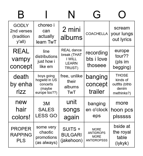 enha bingo 2025 (2 months late) Bingo Card