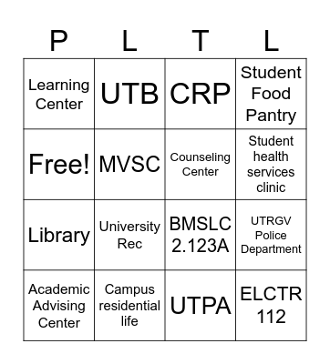 Campus Resources Bingo Card