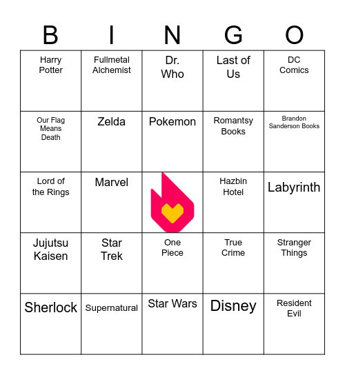 For the Love of Fandom! Bingo Card
