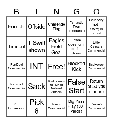 Super Bowl LIX Bingo Card