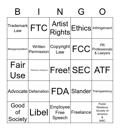 PR Law & Ethics BINGO Card