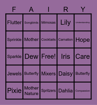 A "Fairy" Fun Bingo Game Bingo Card