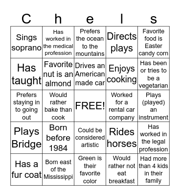 Chelsea's Shower Bingo Card