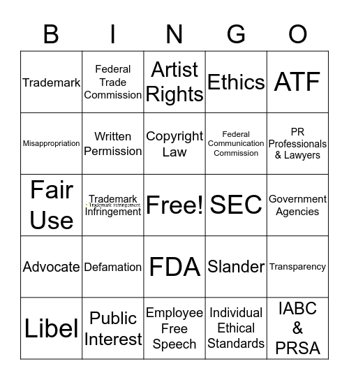 PR Law & Ethics BINGO Card