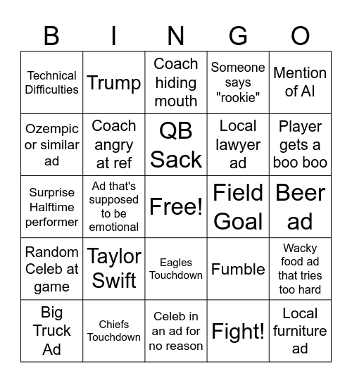 Superb Owl 2025 Bingo Card