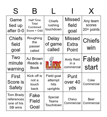 Super Bowl 2025 Bingo Card