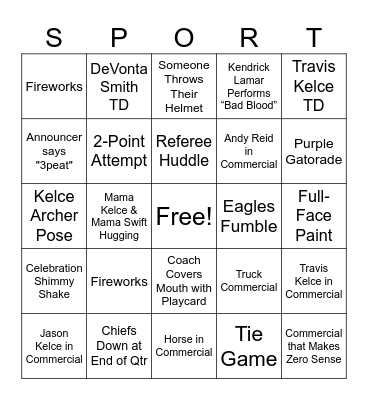 SUPER BOWL LIX BINGO Card