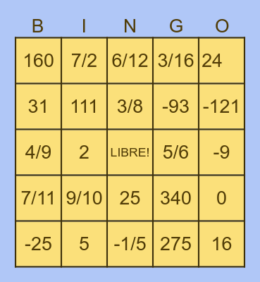BINGO MATEMÁTICO Bingo Card