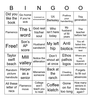 Thompson Things Bingo Card