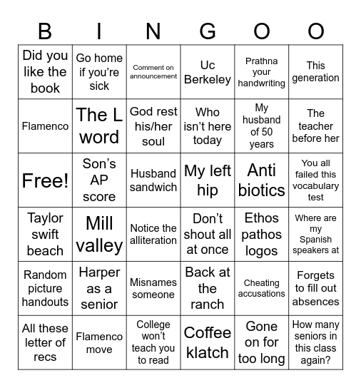 Thompson Things Bingo Card