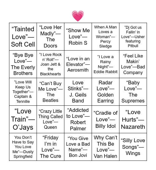 LOVE IN THE TITLE Bingo Card
