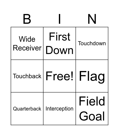 Football Bingo Card
