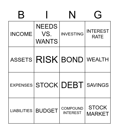 ICHS FINANCIAL LITERACY Bingo Card