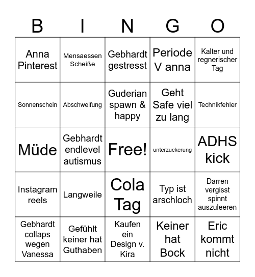Donnerstag Bingo Card