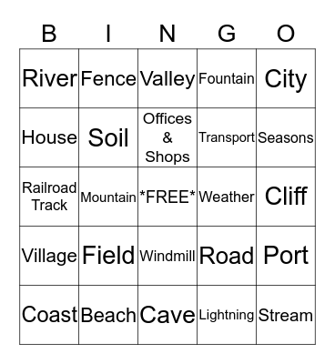 HUMAN & PHYSICAL FEATURES Bingo Card