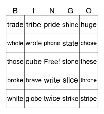 U5W1 Vowel-Consonant-e Bingo Card