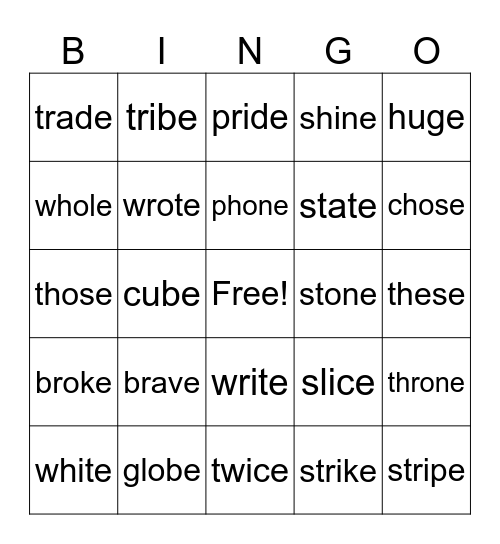 U5W1 Vowel-Consonant-e Bingo Card