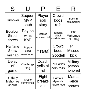 Super Bowl Bingo 2025 Bingo Card