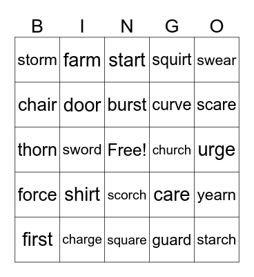 U5W2 Vowel-r Syllables BINGO Card