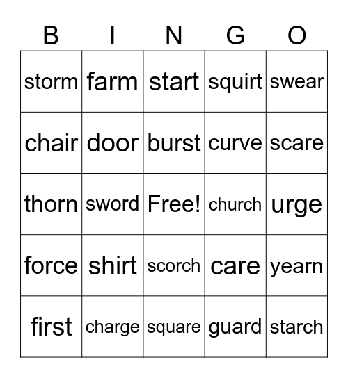 U5W2 Vowel-r Syllables BINGO Card