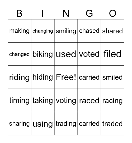 U5W3 Inflectional Endings Bingo Card