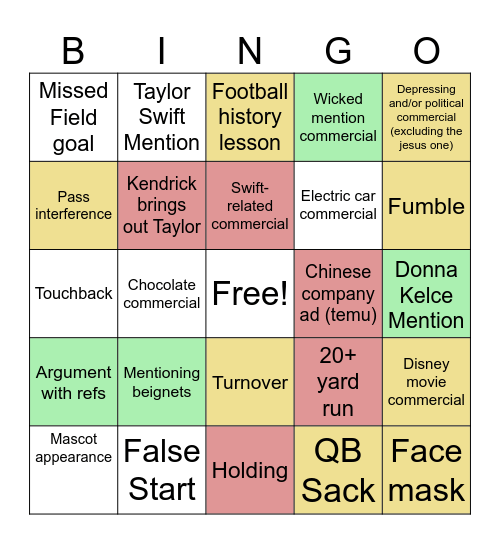 Super Bowl 2025 Bingo Card