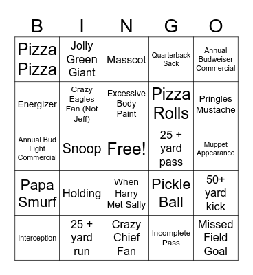 2025 Super Bowl Bingo Card