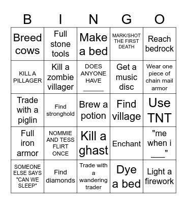 Minecraft Bingo Card
