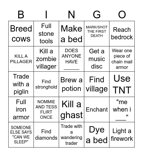 Minecraft Bingo Card