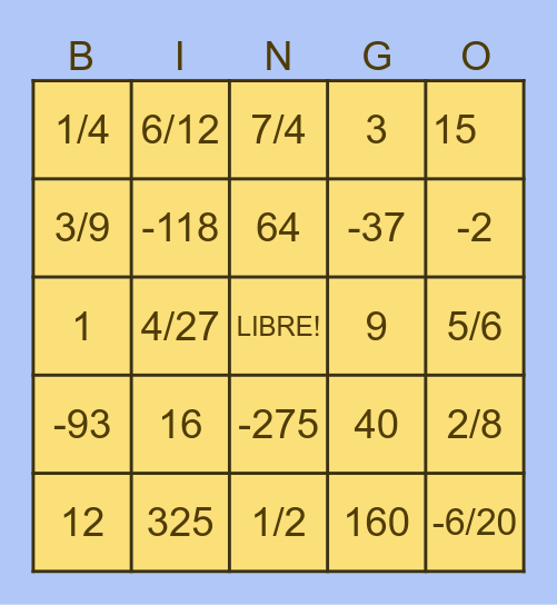 BINGO MATEMÁTICO Bingo Card