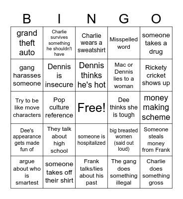 It's Always Sunny Bingo Card