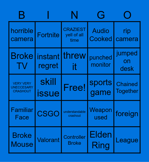 gamer rage bingo Card