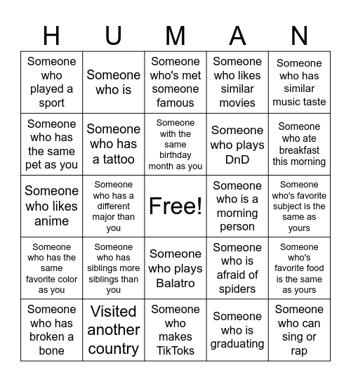 Human Bingo Card