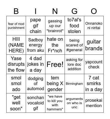 Untitled Bingo Card