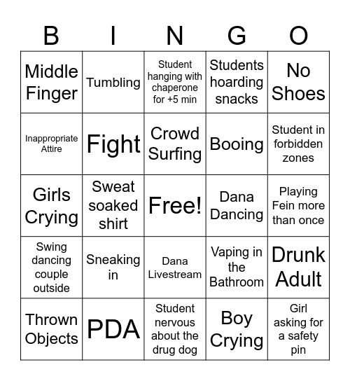 Glow Dance Bingo Card