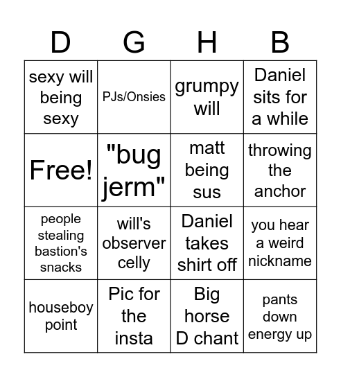 Houseboy frisbee bingo Card
