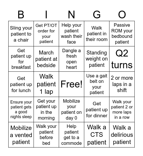 ICU MOBILITY BINGO Card