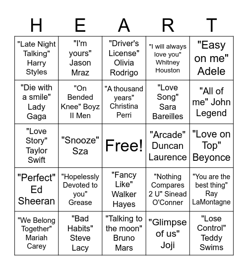 Valentine's Bingo Card