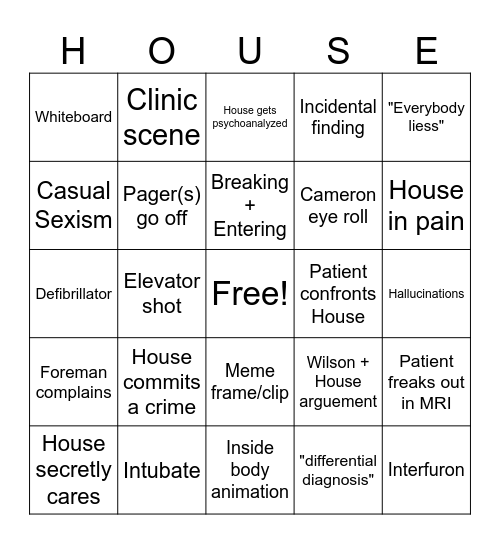 House MD Bingo Card