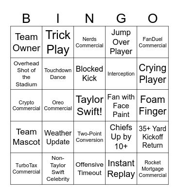 Super Bowl Bingo Card