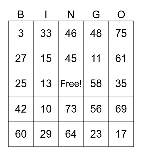 c Bingo Card