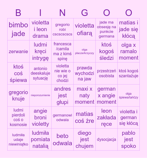 Violetta Bingo Card