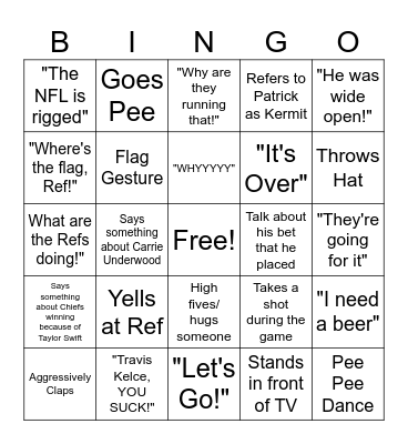 David's Football Sunday Bingo Card