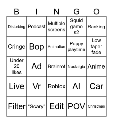 TikTok bingo Card