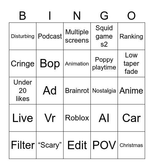 TikTok bingo Card