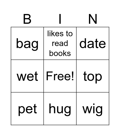 Doing Something Fun Bingo Card