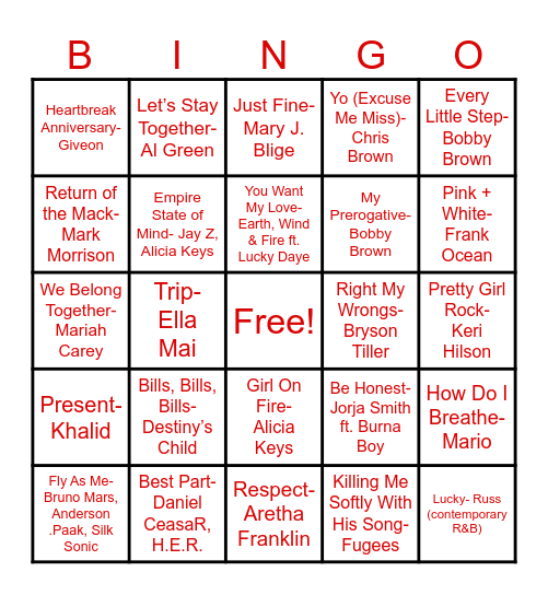 R&B MUSIC Bingo Card