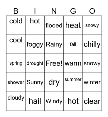 Weather Bingo Card